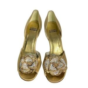Stuart Weitzman Gold Crystal Embellished Heels Women's‎ Size 5.5 Evening